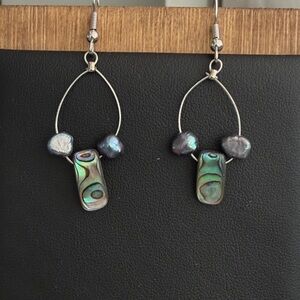 Abalone Shell and Beaded Dangle Earrings
